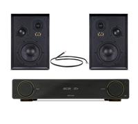 Arcam A5+ Integrated Amplifier with Wharfedale Super Denton Heritage Bookshelf Speakers Pair - Black