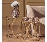 Arcana Gold Finish Set of 2 Side Tables with Mirrored Glass Top