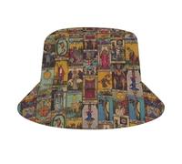 Arcana of Tarot Vintage Patchwork Bucket Hat for Women Men Packable Fisherman Hat Sun Cap Travel Outdoor Beach Caps