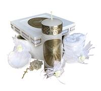 Arcangeles Mexicanos Catholic Baptism Candle Set in a Wooden Box with Towel, Candle, Rosary and Shell for Baby Boys and Girls. Handmade in Mexico