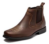 ArcBrothers Cowboy Boots for Men Square Toe - Premium Leather Ankle Western Boots Chelsea Slip On Retro Style Ultimate Comfort & Durability, Darkbrown, 6 UK