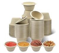 Arcccky 150 Pack Small Disposable Compostable Bowls, Natural Bagasse, Heavy-Duty (2 oz) for Sample, Snack, Ice Cream, Salad, Soup, Dessert, Condiment, Sauce