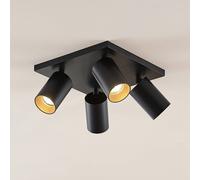 Arcchio spotlight Brinja, black, angular, Ø 6 cm, 4-bulb, GU10