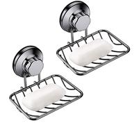 ARCCI Bar Soap Holder for Shower Wall, Stainless Steel Strong Vacuum Suction Cup Shower Soap Dish, Rustproof Wall Mouted Square Soap Sponge Holder Tray for Bathroom & Kitchen Sink, 2 Pack, Graphite
