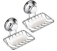 ARCCI Bar Soap Holder for Shower Wall, Stainless Steel Strong Vacuum Suction Cup Shower Soap Dish, Rustproof Wall Mouted Square Soap Sponge Holder Tray for Bathroom & Kitchen Sink, 2 Pack, Chrome