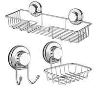 ARCCI Suction Cup Shower Caddy 3 Pack, Stainless Steel Bathroom Storage Shower Organizer Shelves, Suction Bar Soap Dish Holder & Bath Hook, Shelf Basket for Inside Shower, Bathroom Organization