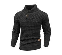 Arcciit Mens Casual Pullover Fall Winter Turtleneck Cable Knit v Neck Fisherman Waffle Sweater, Black, XL