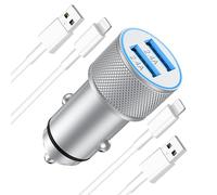 ARCCRA for iPhone Car Charger + 2-Pack USB to Lightnings-Cable, 2-Port 12W Cigarette Lighter Charger for iPhone 14 13 12 11 Pro Max SE XS XR X 8 7 6 SE, iPad, 12V/24V USB Socket