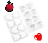 Arcemain 2 Pcs Heart Shaped Mold, Love Heart Cake Mould 3D Heart Shaped Mould 8 Cavities Heart Shaped Mold for DIY Chocolate Pastry Truffle Pudding Jelly Cheesecake, White
