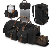 ARCFOX Leather Waxed Canvas Large Duffle Bag For Travel, 4 In 1 Gym Backpack Travel Bags For Men Women with Shoe Compartment,Expandable Weekender Overnight Bag,Carry On Duffle Bags For Airplanes,