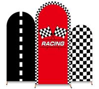 Arch Backdrop Cover 6FT 5FT 4FT Monster Racing Car Truck Party Decorations Black White Checkered Race Car Spandex Fitted Circle Arch Covers Backdrop for Birthday Baby Shower Racing Theme Party Decor