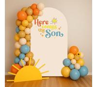 Arch Backdrop Cover Here Comes The Son Baby Shower Double-Sided Arch Spandex Cover Sun Sunrise Rainbows Birthday Party Fiesta Decorations Supplies (2.6X6ft,G-3819)