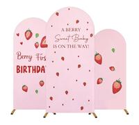 Arch Backdrop Cover Set of 3-4FT 5FT 6FT White Spandex Fitted Party Arch Covers,Wedding Arch Cover & Birthday Arch Decorations (Pink Strawberry Birthday Theme, 4FT+5FT+6FT)