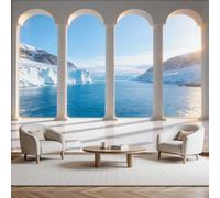 Arch Building, Nautical Landscape Wallpaper Paste The Wall 300x210cm(W x H) Mural Wallpaper 3D Effect for Living Room Fireplace Feature Wallpapers Lake Scenery Blue Wall Mural Bedroom