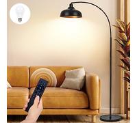 Arch Floor Lamps with Remote - Dimmable Floor Lamp 70”, Black Tall Lamp with 360° Adjustable Hanging Metal Shade, Arc Lamps Floor Standing with 9W Bulb, Over Couch Lamp for Living Room, Bedroom