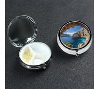 Arch in Mallorca Spain Pill Box 3 Compartment Pill Case for Purse or Pocket Small Medicine Organizer with Mirror Travel Pillbox Decorative Metal Vitamin Container Unique Gift
