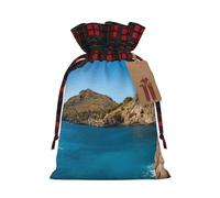 Arch In Mallorca Spain Print Christmas Drawstring Linen Gift Bags Reusable Fabric Bags With Tags For Christmas Gifts