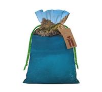 Arch in Mallorca Spain Printed Christmas Drawstring Bags with Green Christmas Ribbon - Reusable Burlap Drawstring Gift Pouches, M