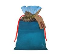 Arch in Mallorca Spain Printed Christmas Drawstring Bags with Red Christmas Ribbon - Reusable Burlap Drawstring Gift Pouches, M