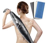 ARCH&M Exfoliating Back Scrubber & Body Washcloth (3 Pack), 35-Inch Japanese Exfoliation Towel for Shower, Deep Cleansing Nylon Beauty Cloth for Smooth Skin (Black Off-White Navy-Blue)