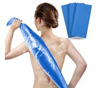 ARCH&M Exfoliating Shower Towel - 35-Inch Japanese-Style Back Scrubber for Shower, Textured Poly Nylon Body Exfoliating Washcloth for Back Acne, KP & Ingrown Hairs, Quick-Dry, 3 Pack (Navy-Blue x 3)