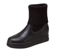 arch support boots for women Ladies Boots Fold Over Knit Ankle Popular Overseas Style Woolen With Round Toe Student Style Short Fall/Winter Fashion Women's Waterproof Side womens ankle Black 6.5