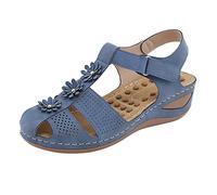 Arch Support Orthopedic Sandals Wedge Women Womens Flower Summer Comfortable Platform Bohemia Shoes Sandals With Massage Function Casual Thong Sandal Blue Size 6 Arch Support (Blue 7)