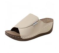 Arch Support Sandals For Women | Wide Fit Leather Wedge Sandal Orthopedic Sandals For Women Non-Slip Walking Slippers Fashion Fish Mouth Slippers Summer Comfy Mules Indoor Outdoor Slides