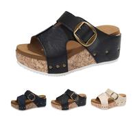 Arch Support Sandals for Women Wide Fit Orthopedic Mules Comfortable Walking Sandals Summer Beach Peep Toe Thick Platform Slippers for Plantar Fasciitis Non Slip Cushion Wedge Slides