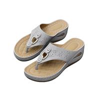 arch support sliders womens uk Wedge Flip Flops for Women uk Comfortable Arch Support Orthopedic Sandals Casual Platform Toe Post Roman Slippers Wide Fit Open Toe wedge post sandals Light Ashy 7