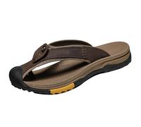 Arch Support Summer Flip Flops for Mens Close Toe Breathable Lightweight Sandals Slip On Casual Walking Slippers Comfortable Cushion Non Slip Beach Sandal (Brown, 9.5)