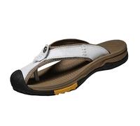 Arch Support Summer Flip Flops for Mens Close Toe Breathable Lightweight Sandals Slip On Casual Walking Slippers Comfortable Cushion Non Slip Beach Sandal (White, 9.5)