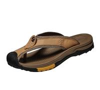 Arch Support Summer Flip Flops for Mens Close Toe Breathable Lightweight Sandals Slip On Casual Walking Slippers Comfortable Cushion Non Slip Beach Sandal (Khaki, 9.5)