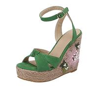 Arch Support Walking Sandals Wedge Size 5 2023 Summer New Korean Edition Slope Heel Sandals Imitation Grass Weaving Thick Sole Water Proof Platform High Red Women Flat Walking (Green 5.5)