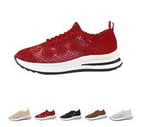 Arch Support Walking Trainers Womens Mesh Breathable Platform Sneakers Casual Comfortable Front Canvas Shoes Ladies Orthopedic Lightweight Walking Trainers Size 5.5 Red