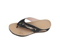 Arch Support Wedge Flip Flops Toe Post Slip on Sandals for Walking Daily Wear Relief Use Short Walks Riveted Strap Textured Insole Padded Footbed Breathable Lining Durable Structure Non Skid Base