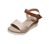 Arch Support Wedge Sandals for Women Chunky Wedges Women's Platform Sandals Buckled Ankle Strap Open Toe Casual Canvas Shoes Comfortable Summer High Summer Red Ladies (WH1,7.5)