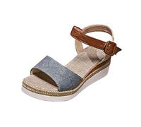 Arch Support Wedge Sandals for Women Chunky Wedges Women's Platform Sandals Buckled Ankle Strap Open Toe Casual Canvas Shoes Comfortable Summer High Summer Red Ladies (Navy,5.5)