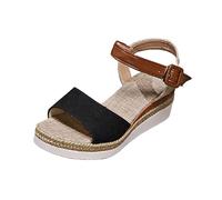 Arch Support Wedge Sandals for Women Chunky Wedges Women's Platform Sandals Buckled Ankle Strap Open Toe Casual Canvas Shoes Comfortable Summer High Summer Red Ladies (Black,7.5)