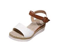 Arch Support Wedge Sandals for Women Chunky Wedges Women's Platform Sandals Buckled Ankle Strap Open Toe Casual Canvas Shoes Comfortable Summer High Summer Red Ladies (WH2,3.5)