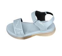 Arch Supports For Sandals Ankle Strap Wedge Women's Slope Heel Side Hollow Belt Adhesive Slope Bottom Roman Shoes Summer Fashion Ladies Sandals White Flat Womens Leather Size (Blue 4)