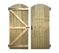 Arch Top Wooden Garden Gate 6x2.5ft - Feather Edge Semi-Braced Treated Timber Door + Ring Latch Hinge Pack, H:6ft x W:2.5ft Ideal for Outdoor Pathway Home Access (High: 180cm x Wide: 75cm)