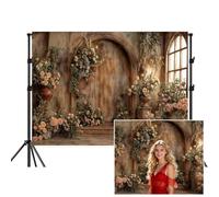Arch Wall Flowers Backdrop,Retro Medieval Building Pink Rose Photo Background,Realistic Stylish Romantic Palace Banner for Wedding Birthday Bridal Shower Party Decor,Red,7x5FT