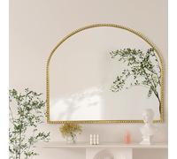 Arch Wall Mirror, 35"x28" Large Gold Vintage Beaded, Wide Accent Bathroom Vanity Arched, Traditional Ornate Baroque Antique for Washroom, Living Room, Entryway, Fireplace