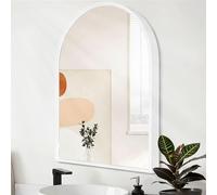 Arch Wall Mirror Bathroom Mirror White Metal Framed Mirror, Arched Metal Wall Mounted Vanity Mirror for Bedroom, Entryway, Living Room 26"x18"