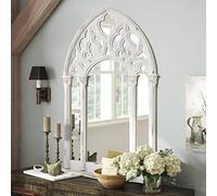 Arch Window Mirror,Rustic Farmhouse Cathedral Window Mirror,24X36 Inch Large Wood Window Pane Mirror,White Arched Decorative Accent Mirror