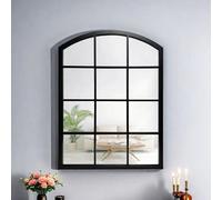 Arch Window Style Grid Mirror Black Frame Plastic Back 76x50 Cm