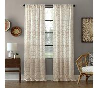Archaeo Fragmented Geometric Embroidery Mid-Century Modern Natural Blend Curtain, 94% Polyester, 6, Gold/Linen, 50" W x 84" L (Pack of 1)