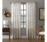 Archaeo Fragmented Geometric Embroidery Modern Natural Linen Blend Curtain 50" x 84" Grey Linen