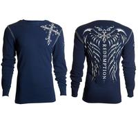 Archaic by Affliction Men's Thermal Shirt Spine Wings Navy, Blue, Medium